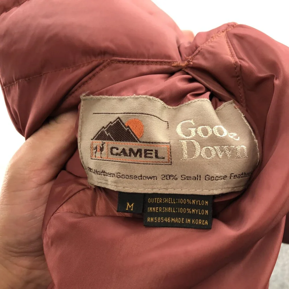 Camel Goose Down Vest Mens Medium Reversible Red Tan Puffer Quilted Snap Front - Picture 10 of 15